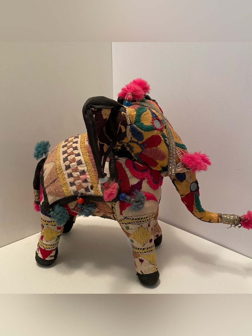 Vintage Handcrafted Rajasthani Patchwork Elephant Cotton Embroidery India 9”